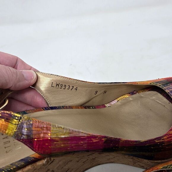 STUART WEITZMAN Jean Winsel Tinsel Metallic Plaid Cork Wedge 9N - Picture 11 of 13